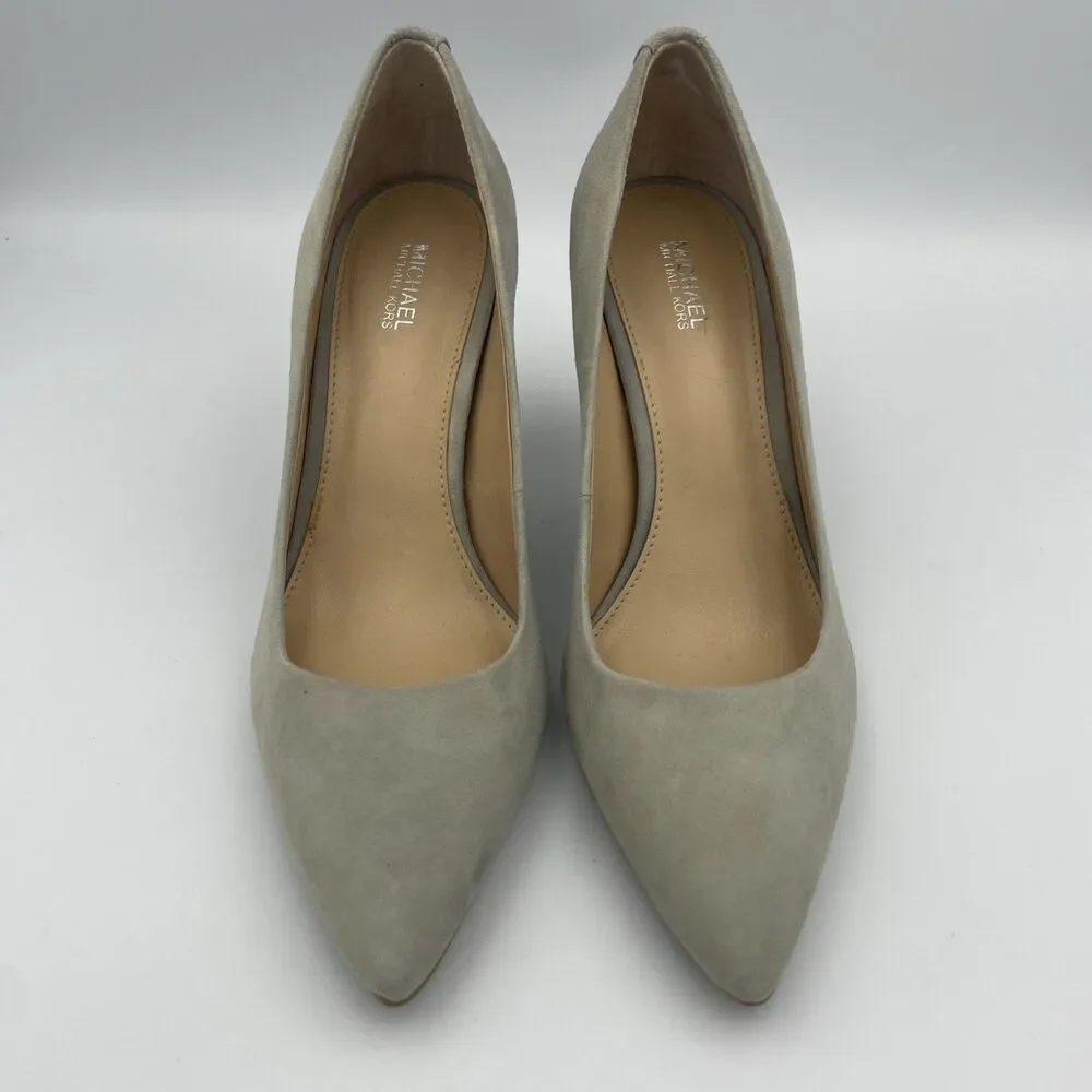 Michael Kors Dorothy Flex Pump Heels Size 7.5 Grey Suede Slip On Pointy Toe Shoe - Picture 2 of 9